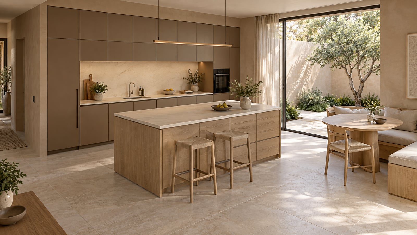 AI-assisted concept visualization: Kitchen and breakfast room overview