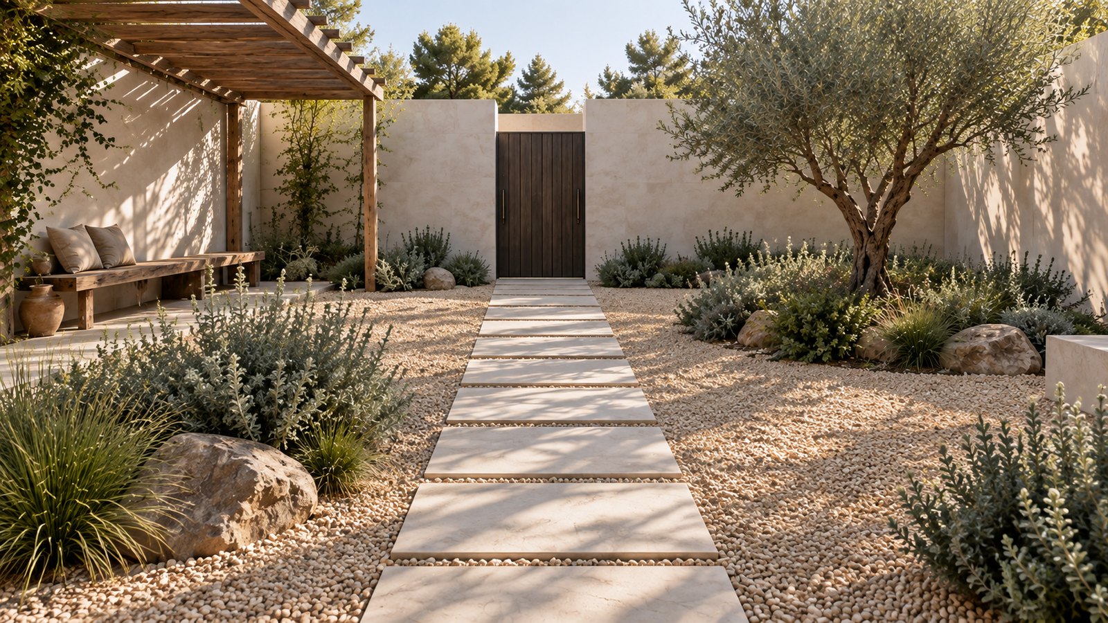 AI-assisted concept visualization: Entry path between planting beds