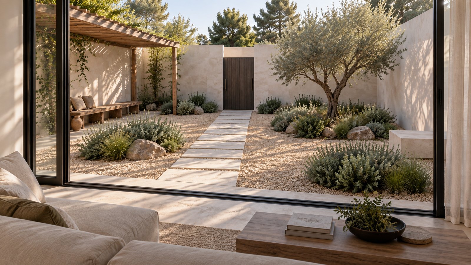 AI-assisted concept visualization: View from interior into the garden