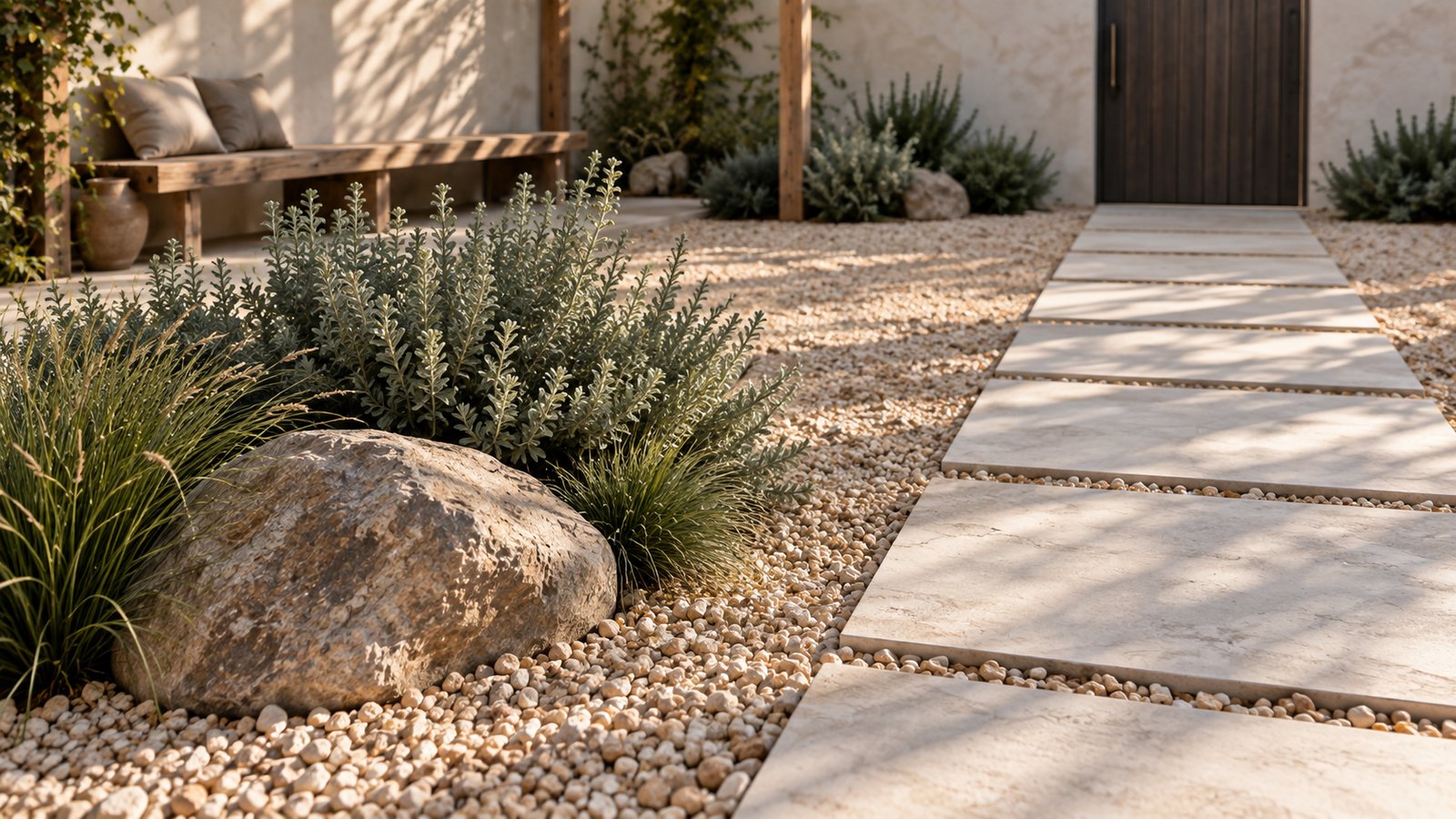 AI-assisted concept visualization: Gravel and stone edging detail