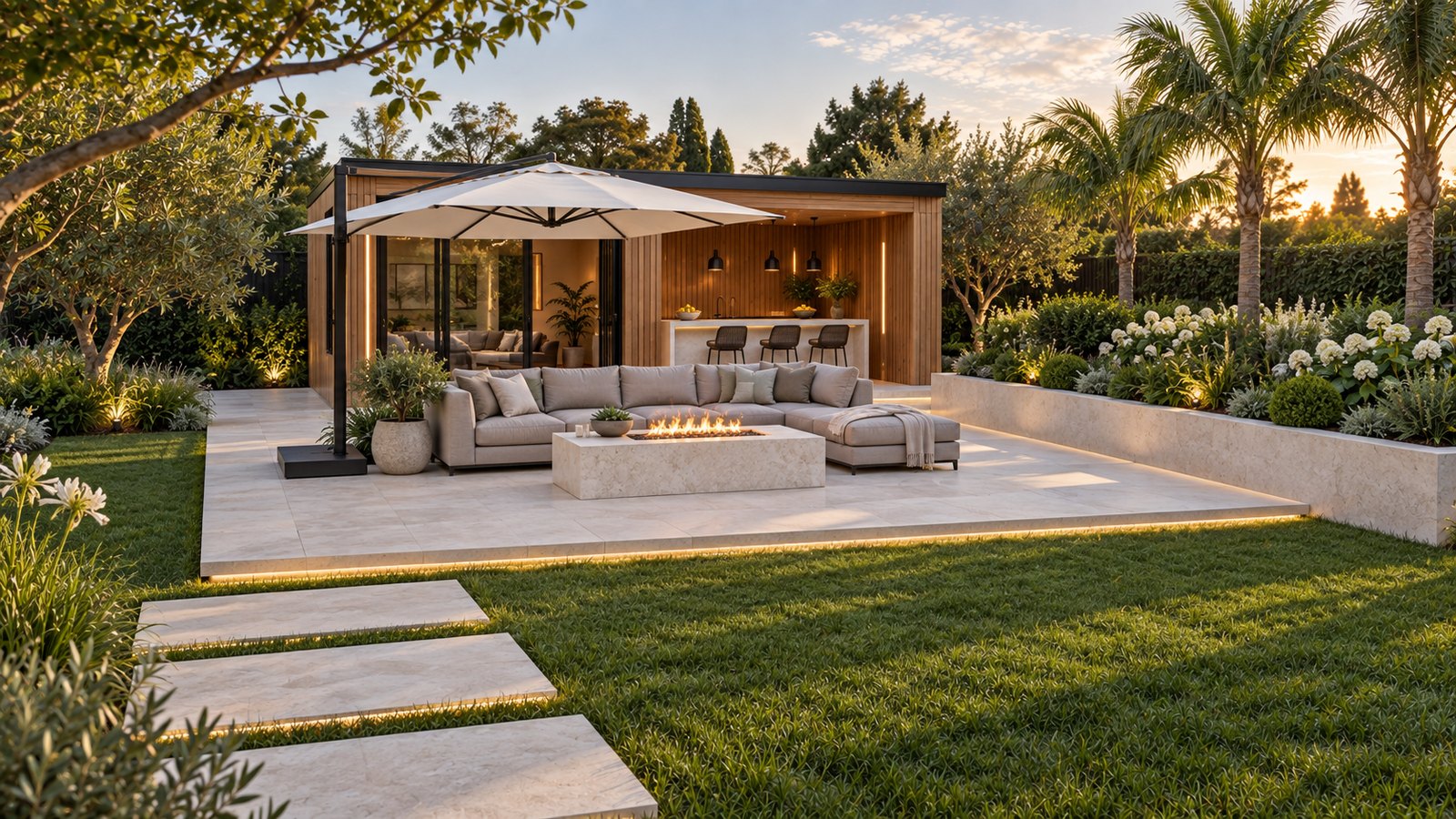 AI-assisted concept visualization: Garden pavilion and seating overview