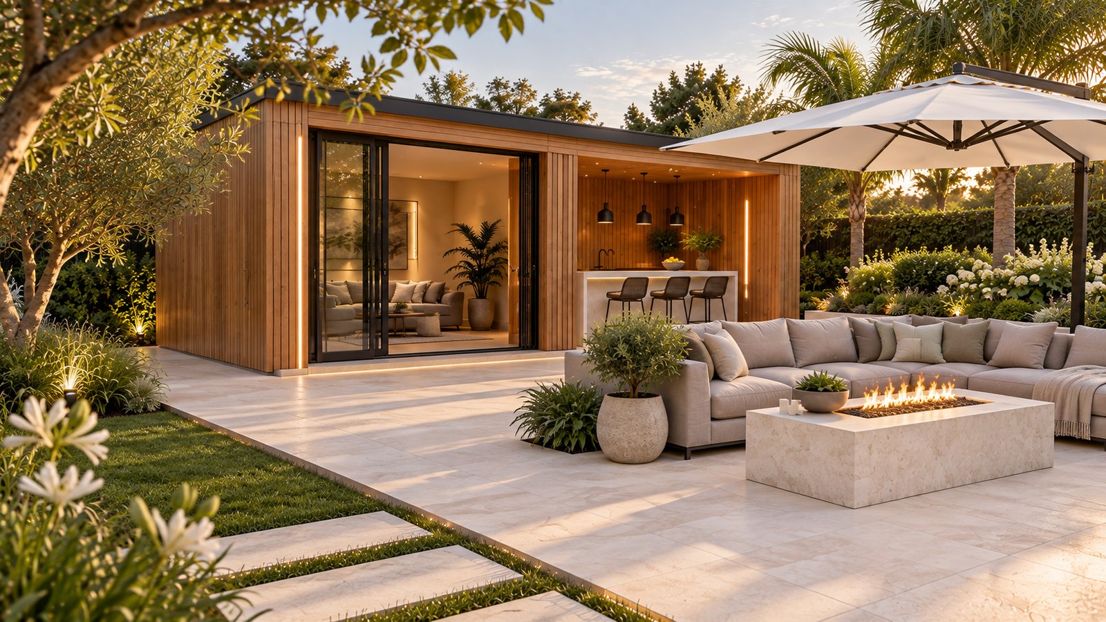 AI-assisted concept visualization: Timber garden-room threshold