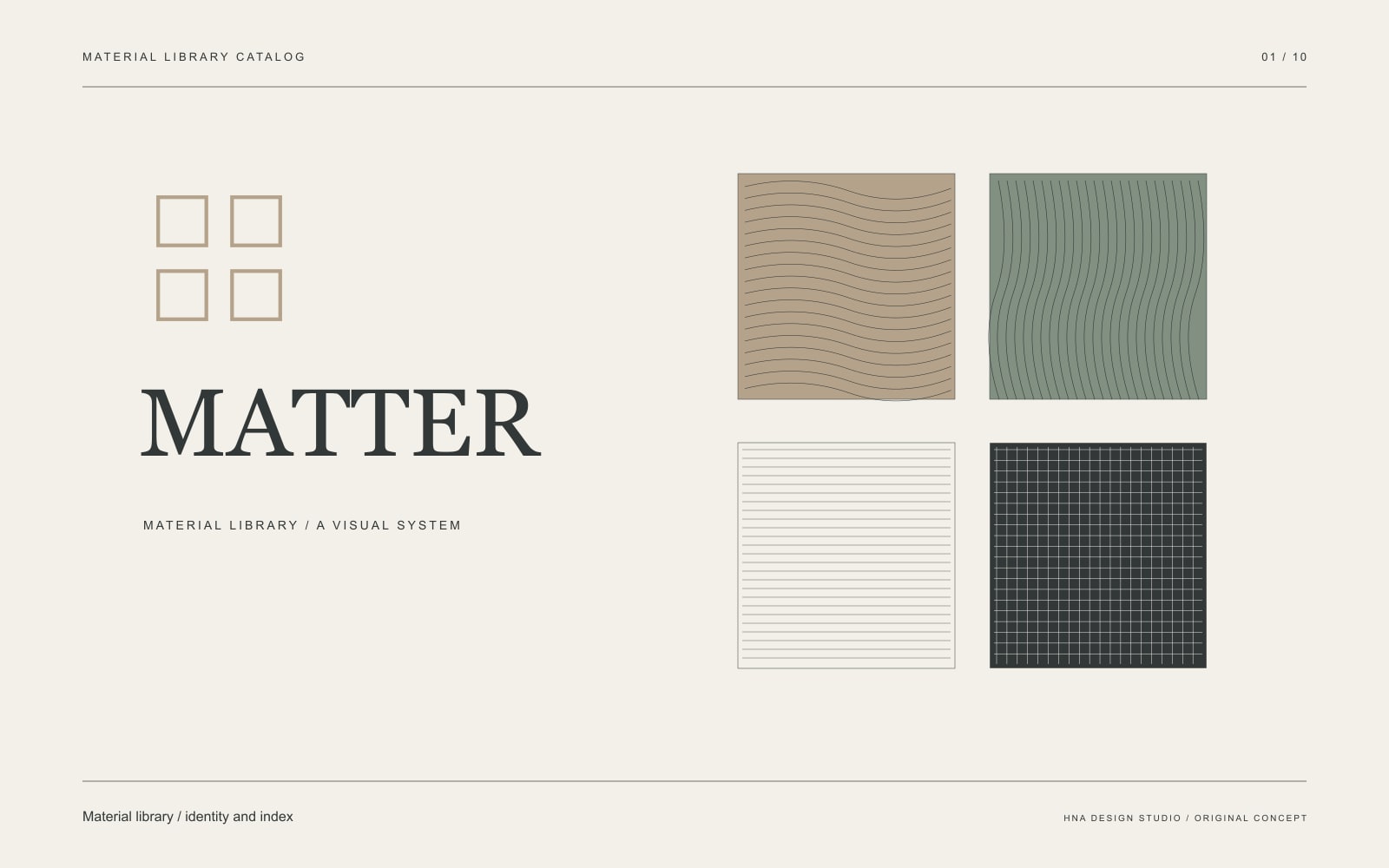 Original graphic study: Material library / identity and index