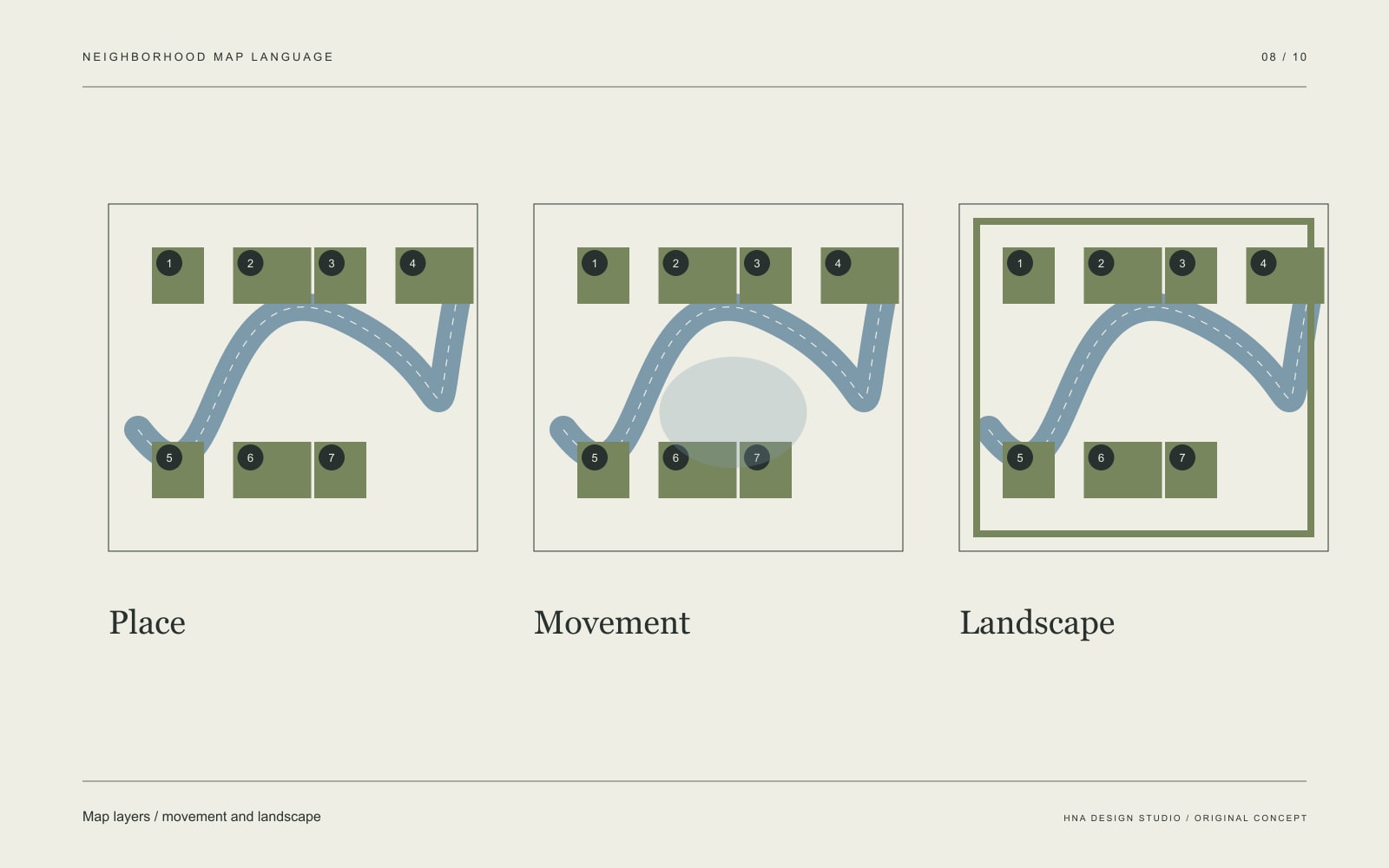 Original graphic study: Map layers / movement and landscape