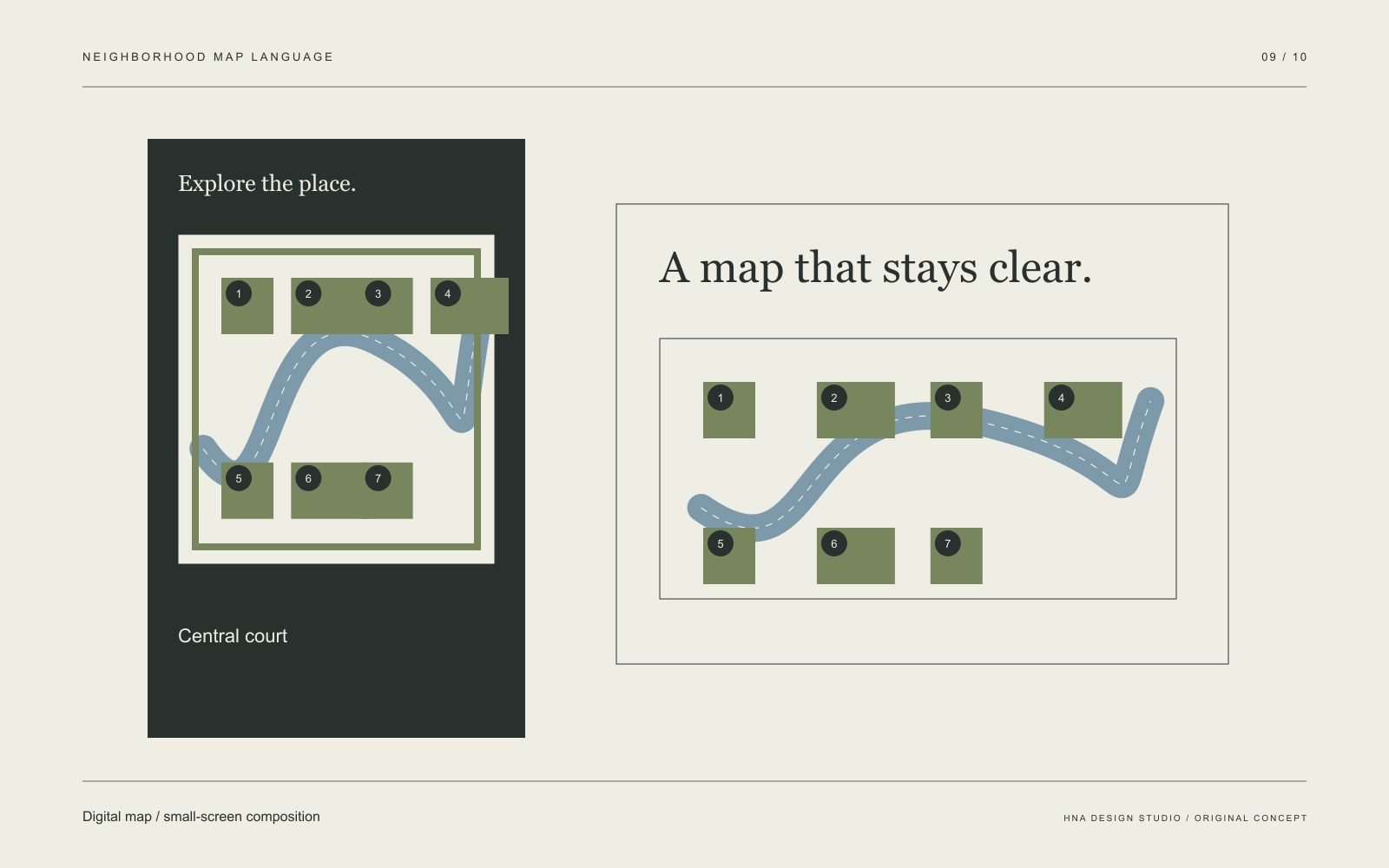 Original graphic study: Digital map / small-screen composition