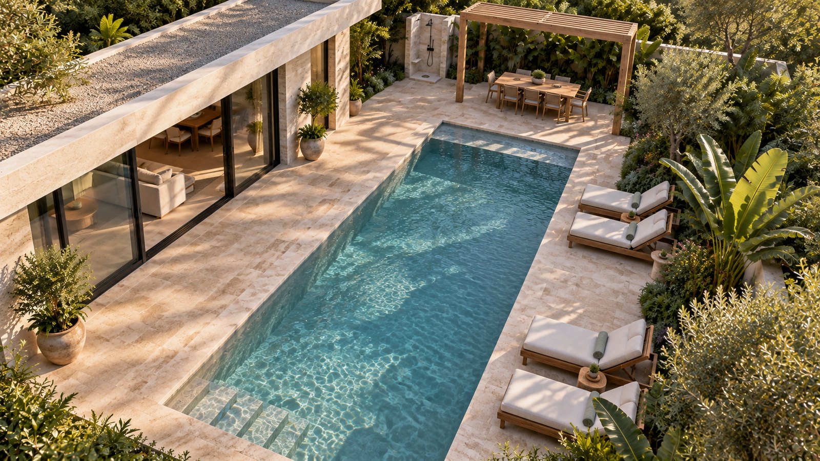 AI-assisted concept visualization: Overhead pool and seating organization