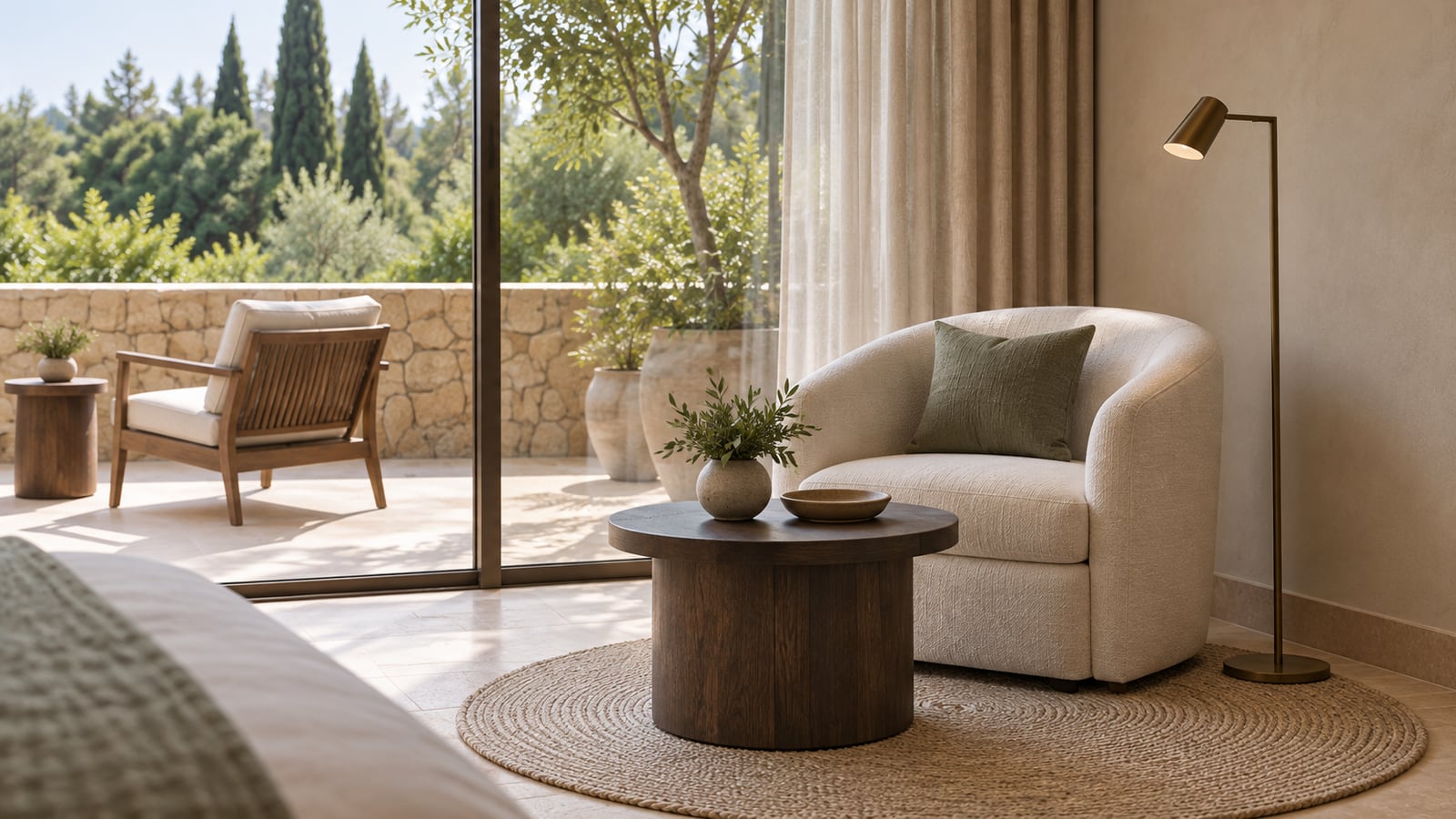 AI-assisted concept visualization: Lounge corner beside the terrace