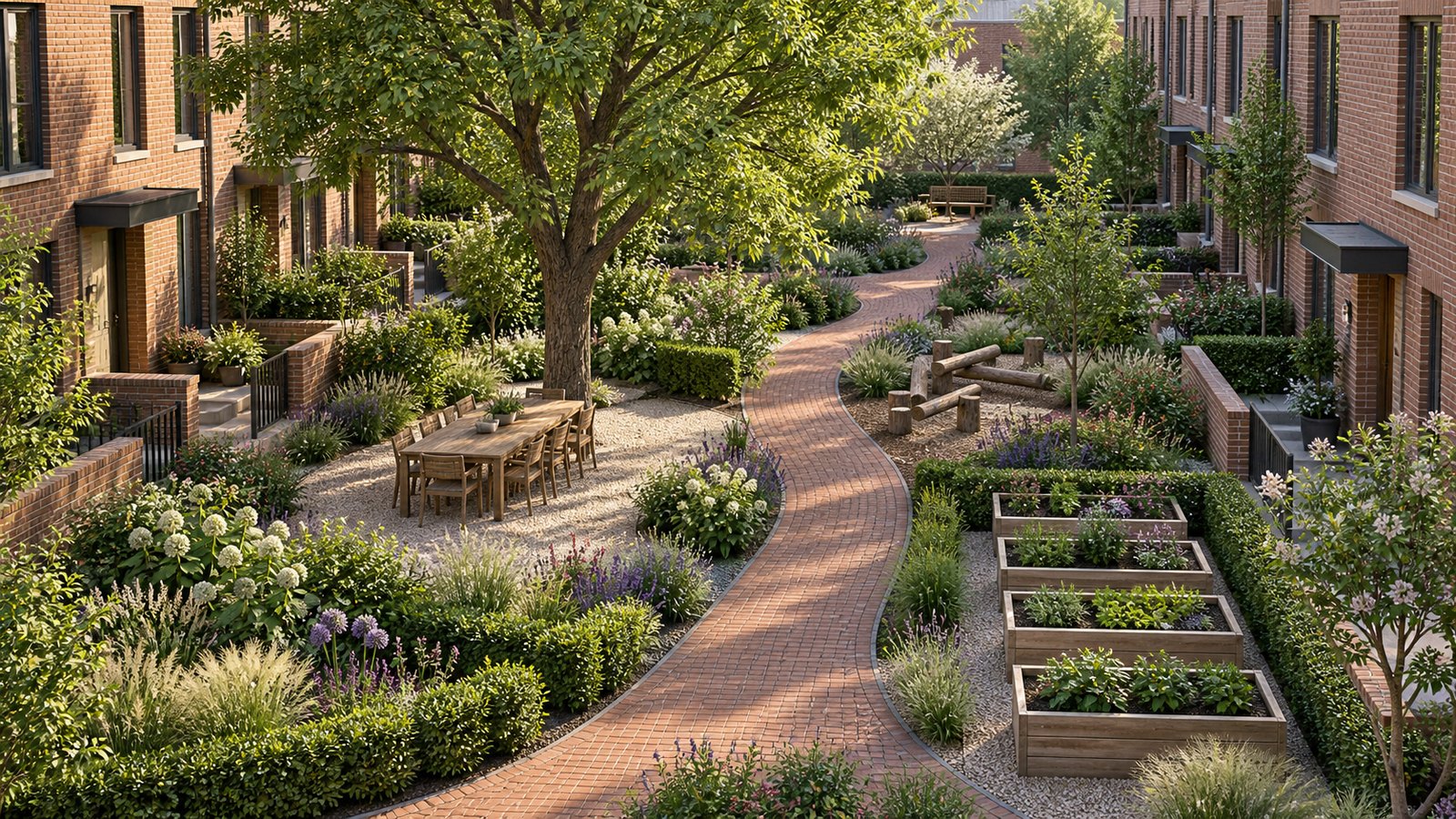 AI-assisted concept visualization: Commons garden between housing edges