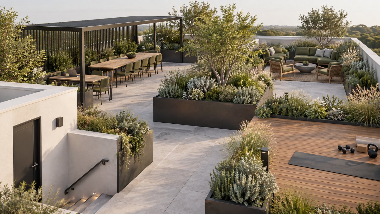AI-assisted concept visualization: Roof garden and skyline-free horizon overview